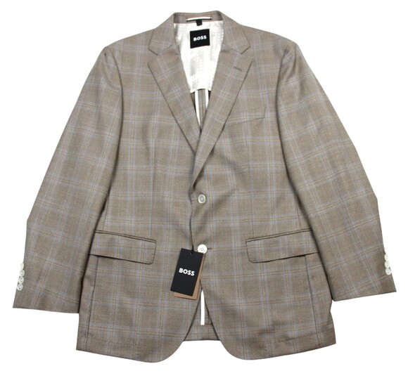 HUGO BOSS Other - Hugo‎ Boss H-Hutson-233 Blazer Mens 4 R Sand Blue Plaid Wool Slim Fit Sport Coat